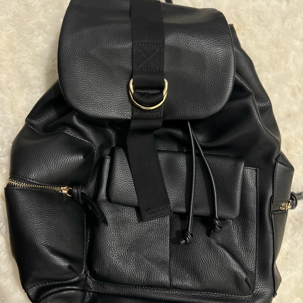 Black, soft leather backpack